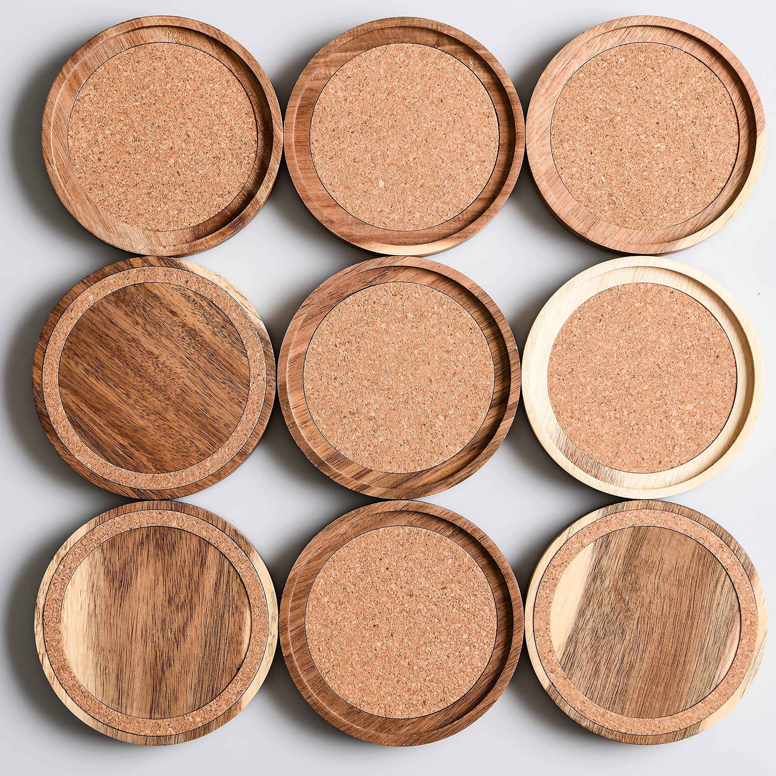 Set Da 8 Sottobicchieri In Legno Di Acacia Con Supporto In Ferro - 10 Cm, Antiscivolo E Termici, Per Tavolo E Decorazione