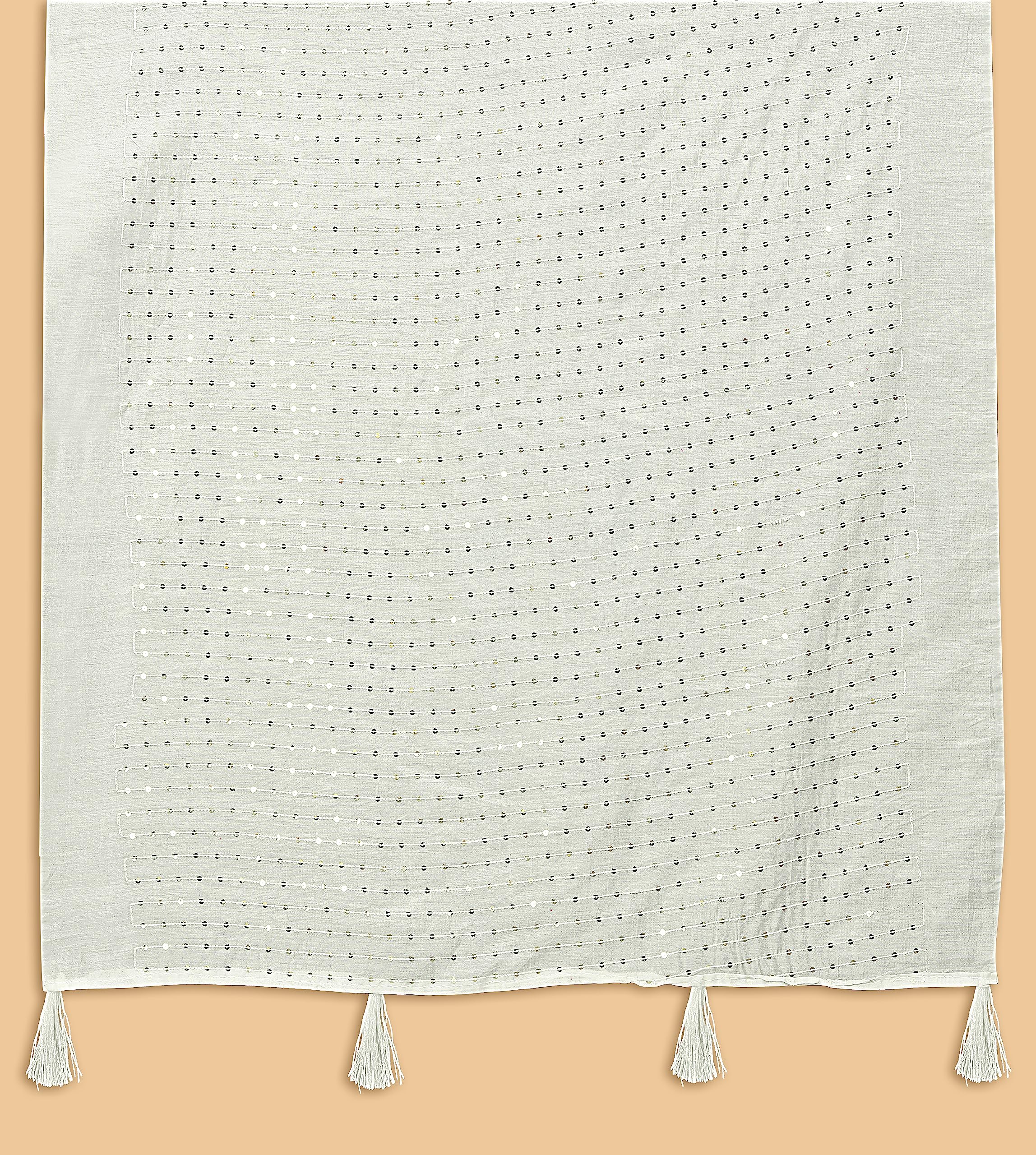 KEMZA Women's Embroidered Mirror Cotton Dupatta (White_Free size) with Rajasthani Aari Work - Image 5 thumbnail