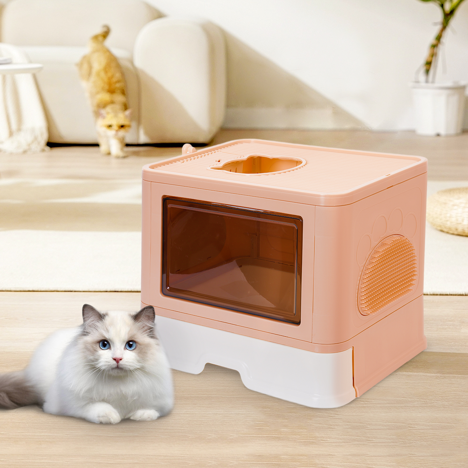 Bac à Litière Pour Chat Haut Bord 42x29x16 Cm - Avec Pelle Et Tapis - Ouvert, Facile à Nettoyer - 10