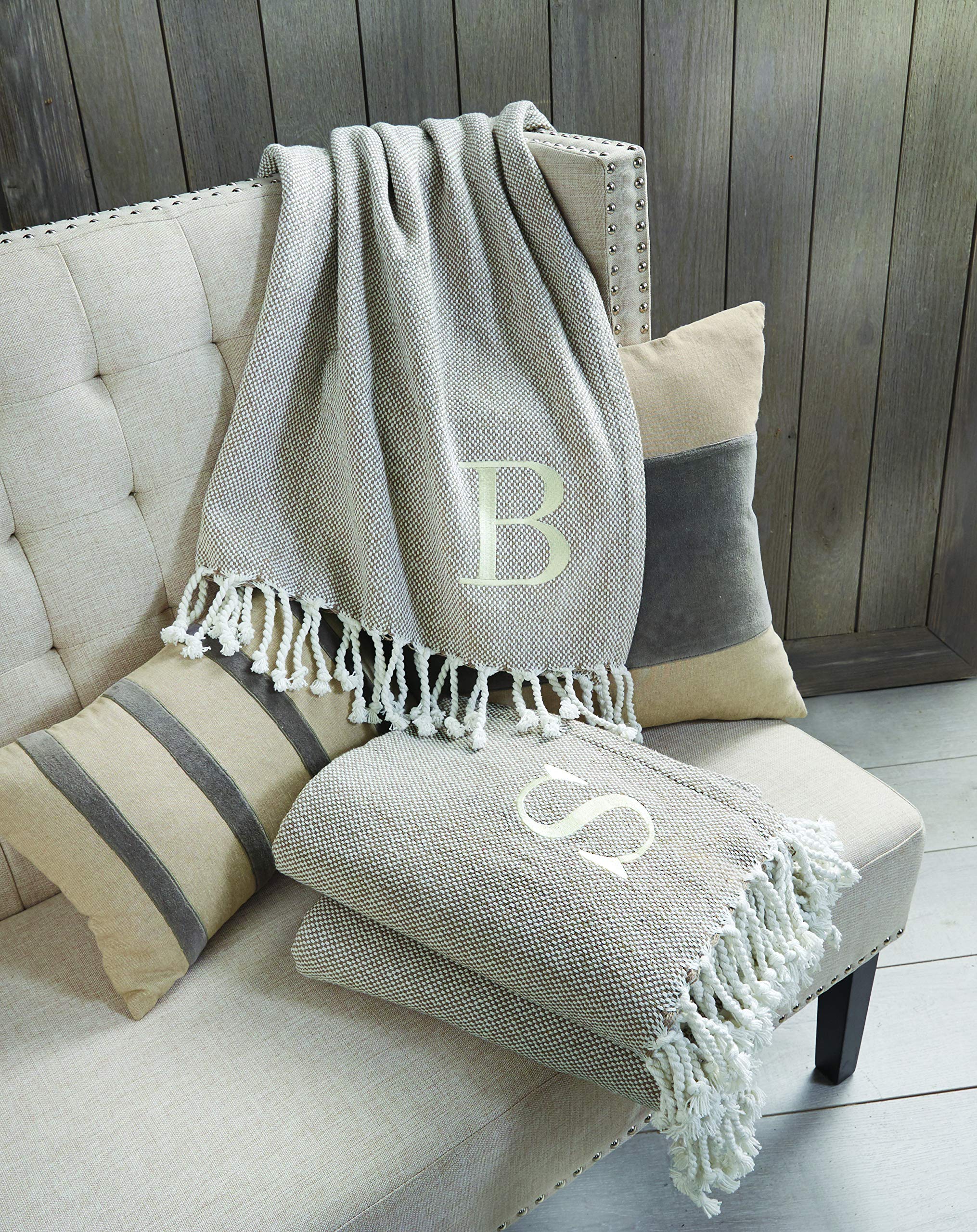 Amazon.com: Mud Pie Woven Cotton Initial Throw Blanket, 70