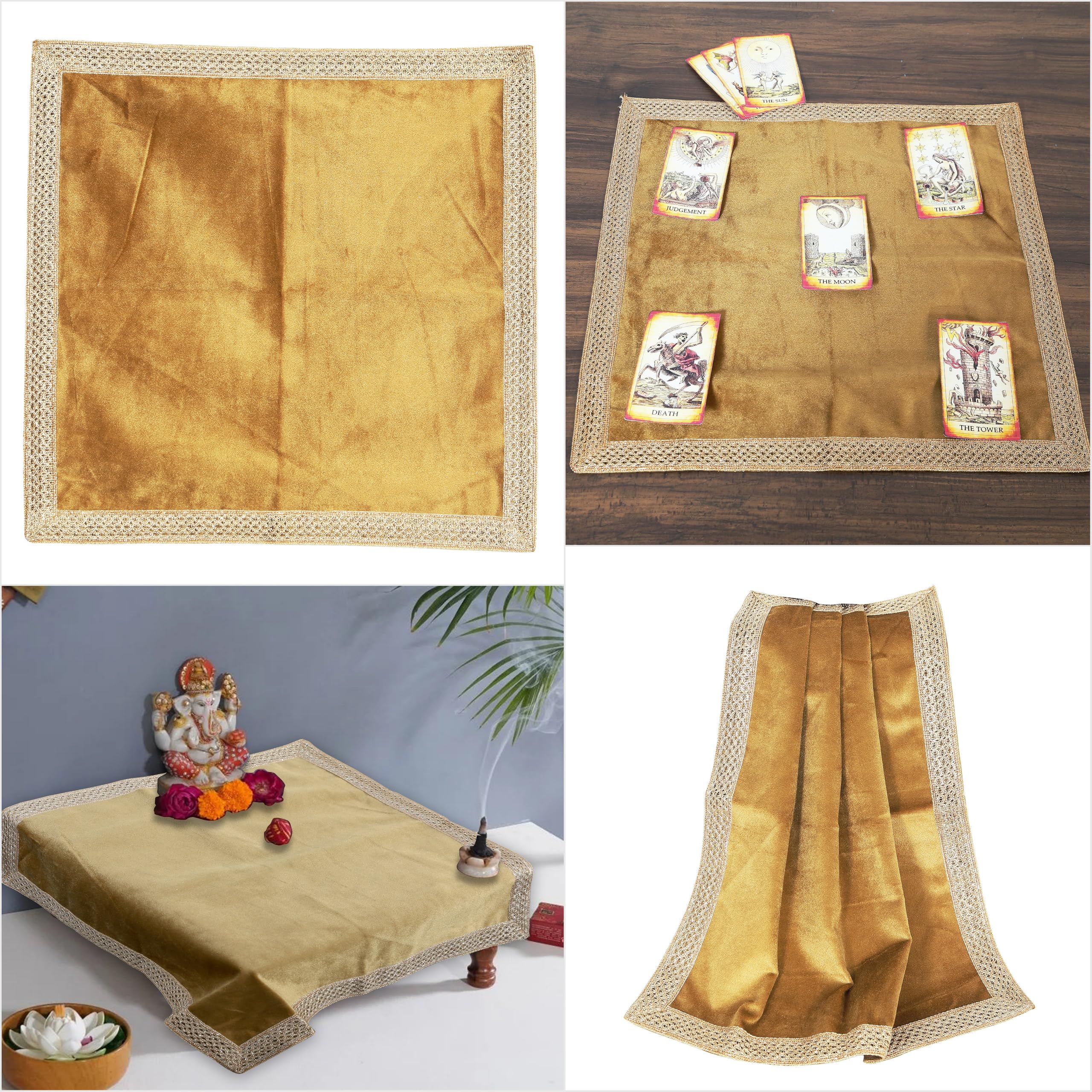 Indian Consigners Small Solid Color Velvet Cloth for Multipurpose Use (Gold) (ICV1818) - Image 2