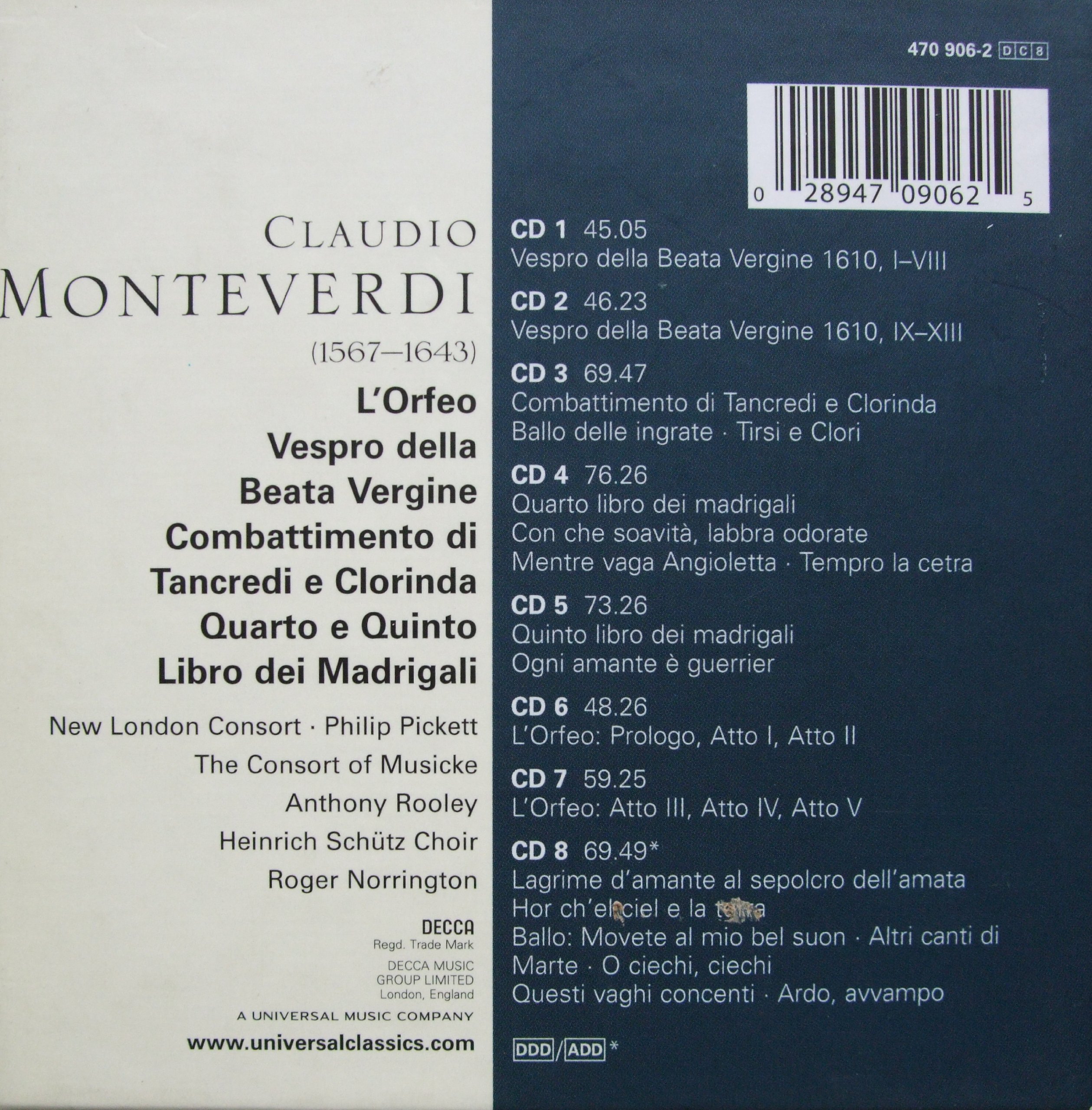 Orfeo,Vespers,Madrigals