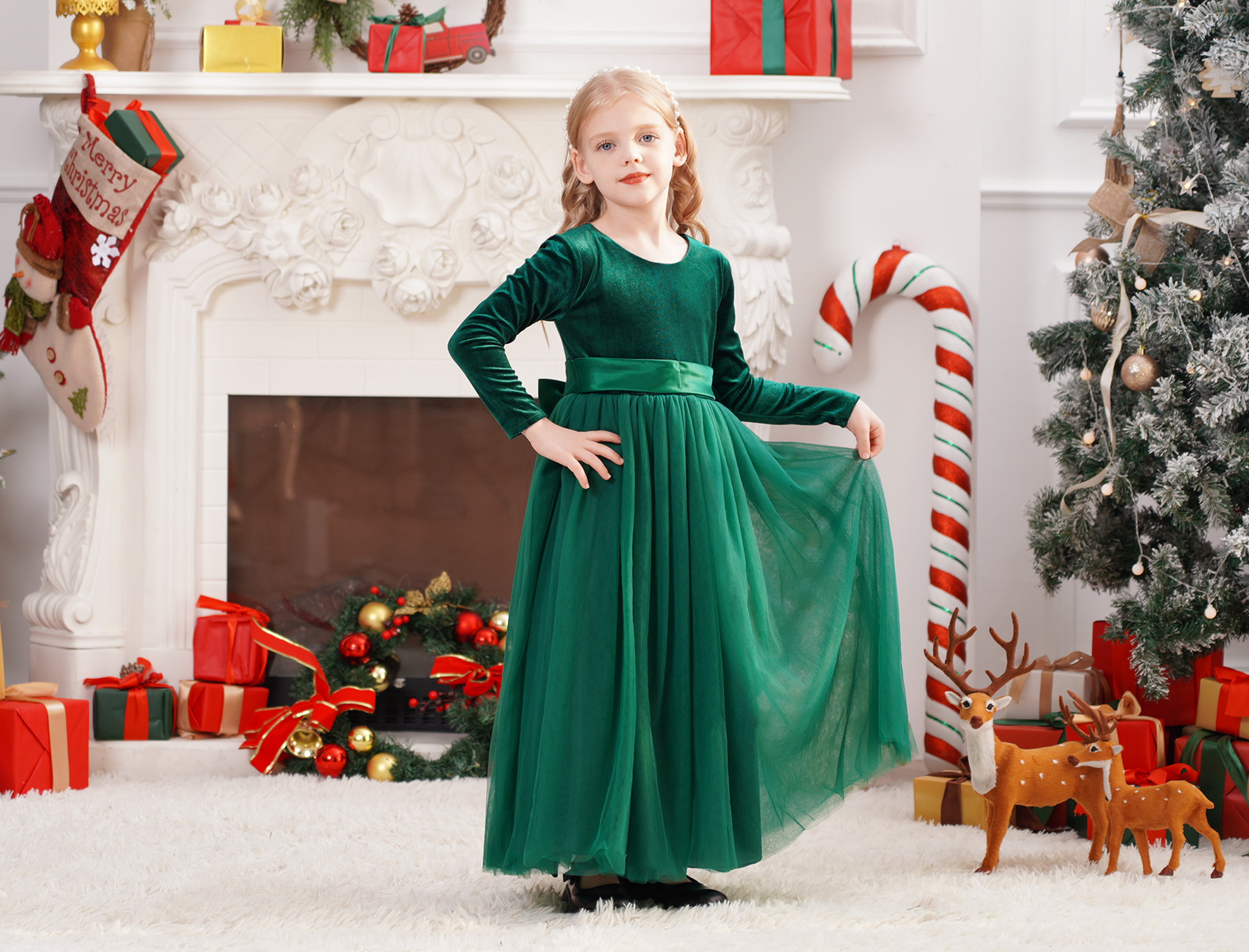 Amazon.com: Girls Velvet Long Dress Winter Fall Maxi Gown 3/4