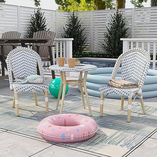 Miniatura 7 de PayLessHere Juego de mesa y silla para niños al aire libre, muebles para niños con respaldo para todo tipo de clima, utilizado para jardín, piscina,