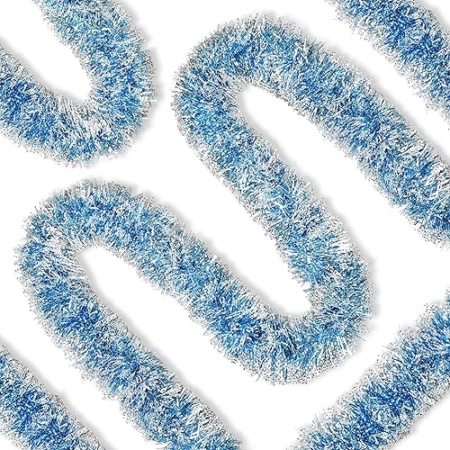 Miniatura 10 de Guirnalda de árbol de Navidad de 50 pies con puntas brillantes de escarcha, guirnalda de oropel metálica nevada, serpentinas brillantes para árbol