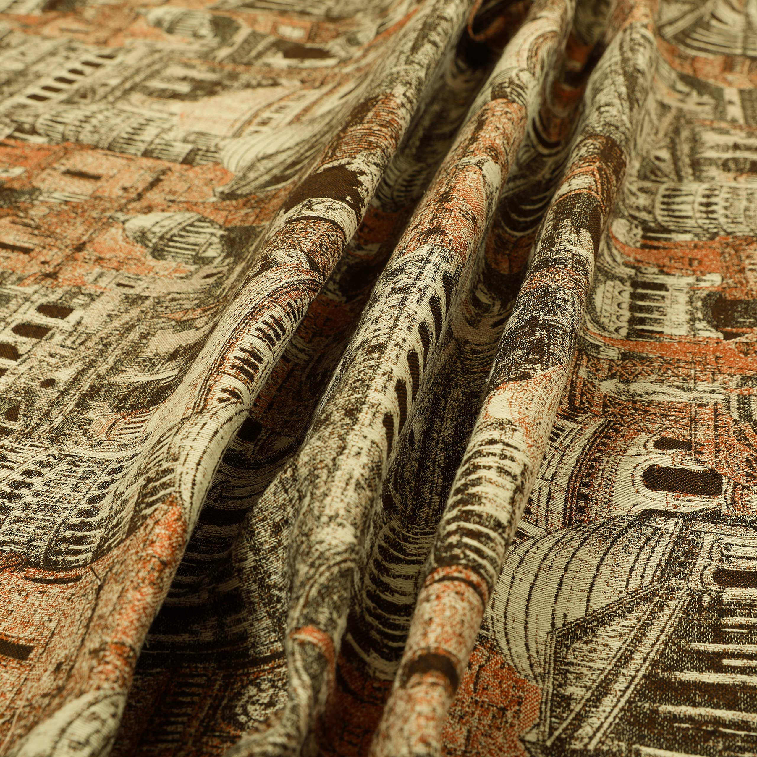 Redbrick Mill Fabrics Flame Retardant Famous World City Tourist Landmarks Pattern Orange Chenille Upholstery Fabrics (Per Metre) — image 1