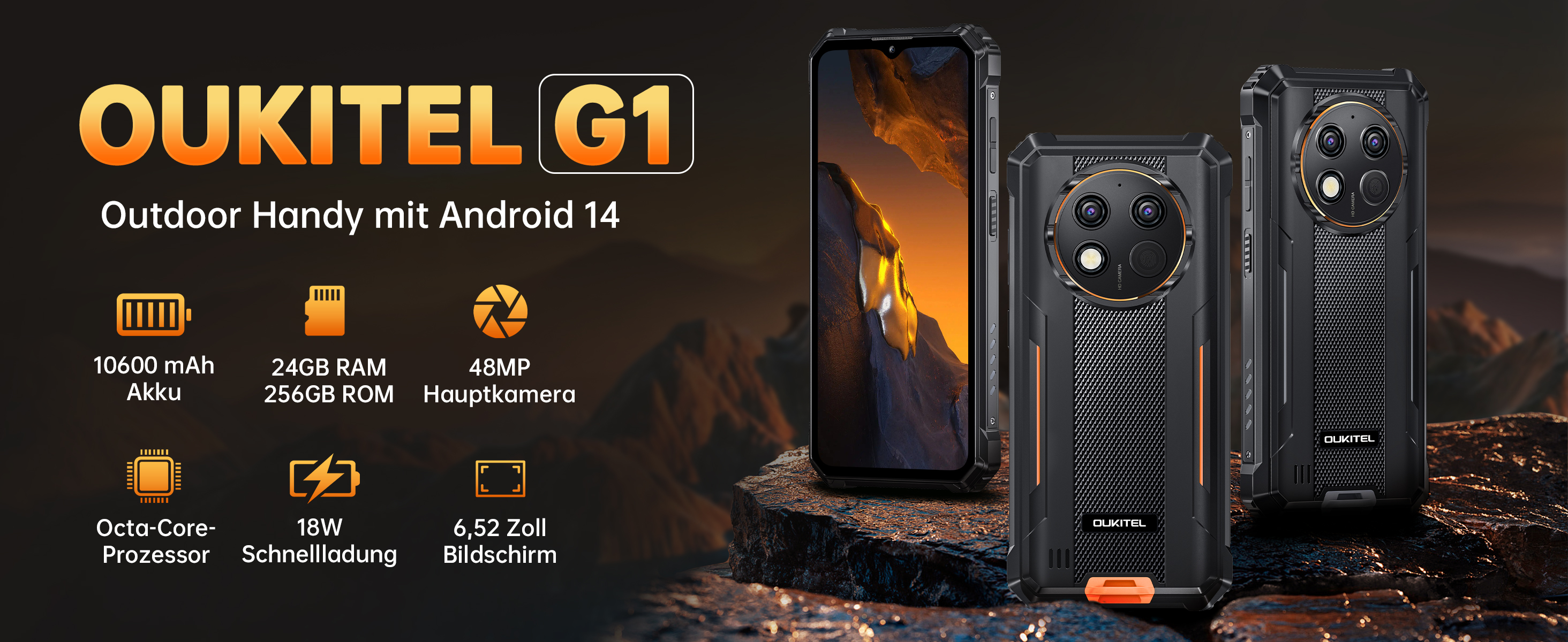OUKITEL G1 Outdoor Handy Android 14-10600mAh 24GB+256GB Outdoor