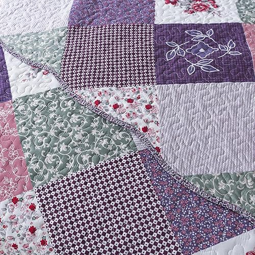 Miniatura 5 de HoneiLife - Juego de cama de tres piezas tamaño Queen de microfibra reversible colcha más fundas de almohada estilo floral para todas las estaciones