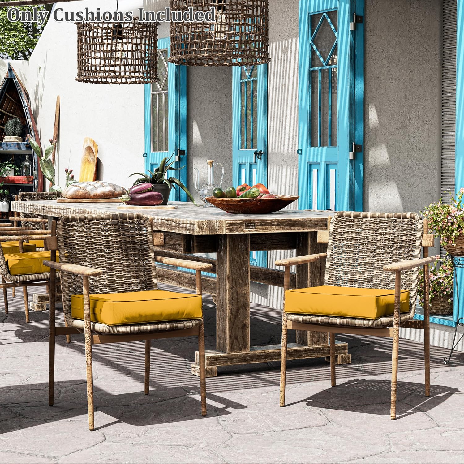 Patio Chair Cushions 19 X 19 X 4 Inch Waterproof Outdoor Seat Cushions for Patio Furniture, Outdoor Sofa Couch Pads with Ties & Handle, Set of 2, Yellow