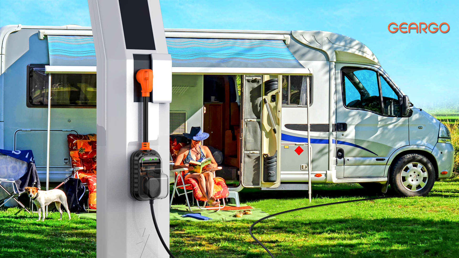 Image of GEARGO RV Surge Protectors 30 Amp RV Circuit Analyzer, [𝟐𝟎𝟐𝟔 𝐍𝐞𝐰 𝐔𝐩𝐠𝐫𝐚𝐝𝐞𝐝 & 𝐆𝐞𝐧𝟐] Full Protection, RV Adapter Plug for Camper(Orange)