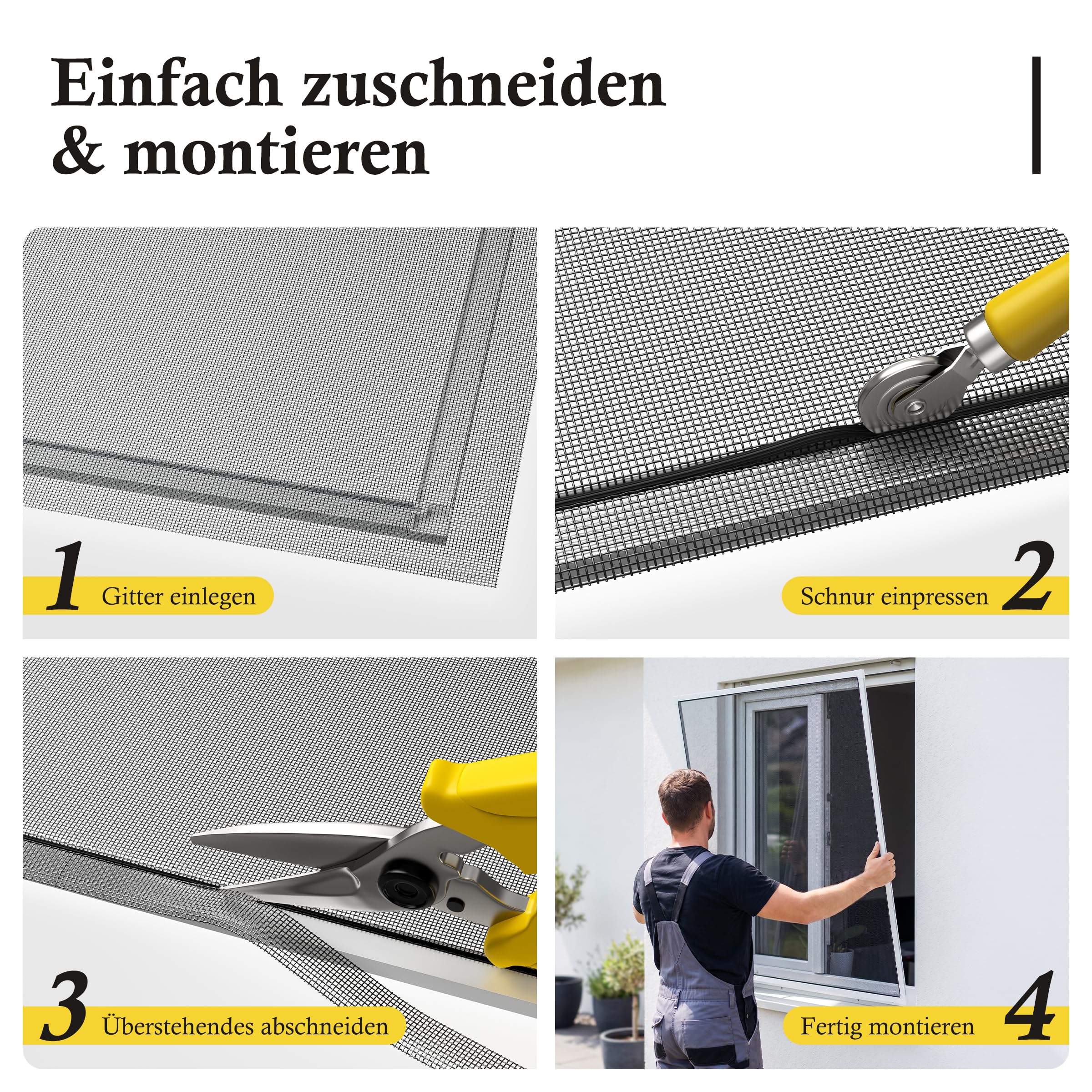 fowong Fliegengitter Edelstahl als Meterware – 90x300 cm Rolle, feinmaschig – DIY zuschneidbar für Fenster, Balkontür & Lichtschacht – Schutz vor Mäusen, Ratten, Fliegen & Katzen