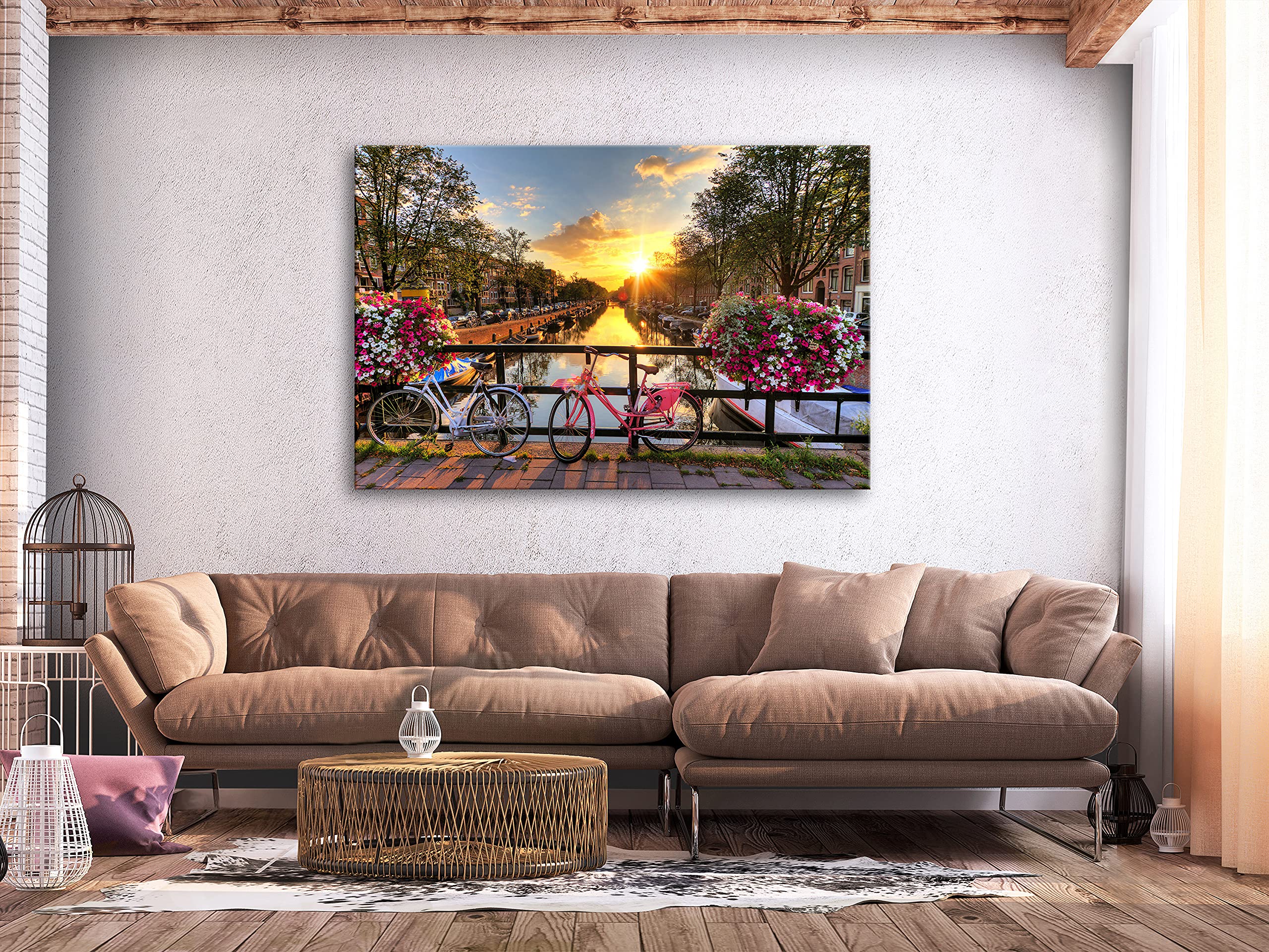 artgeist Acoustic Canvas Wall Art Landscape 35x24 in - 1pcs Picture with Acoustic Foam Sound Print Artwork Room Acoustics Soundproofing - Netherlands City Amsterdam Town c-B-0542-b-a