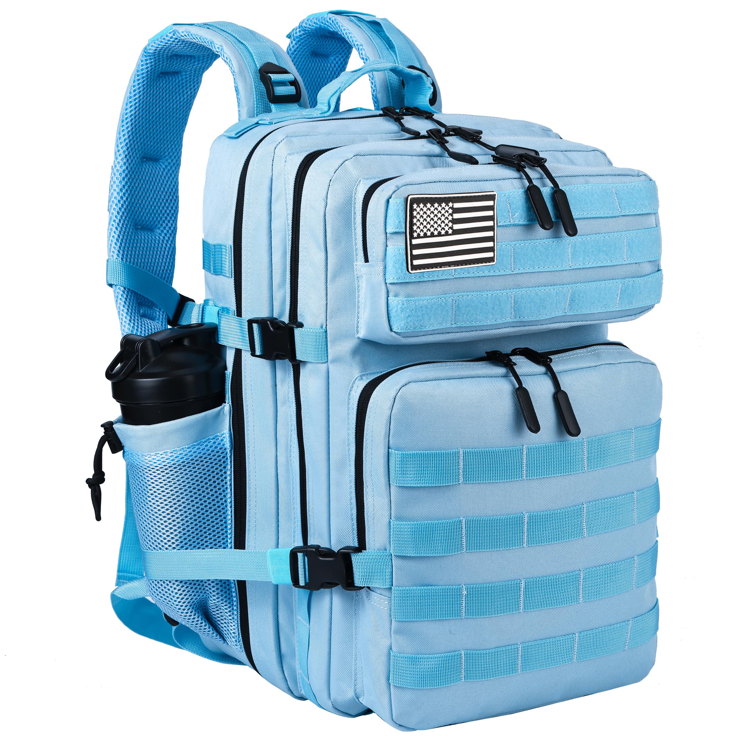 LHI Military Tactical Backpack for Men and Women 45L Army 3 Days Assault Pack Bag Large Rucksack with Molle System Light blue