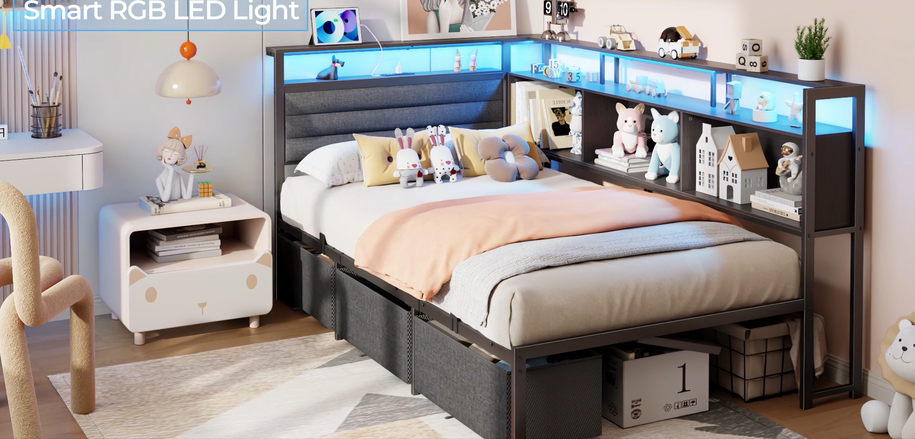 Watch Corner Bed Frame with Storage Drawers and Bookcase on Amazon Live