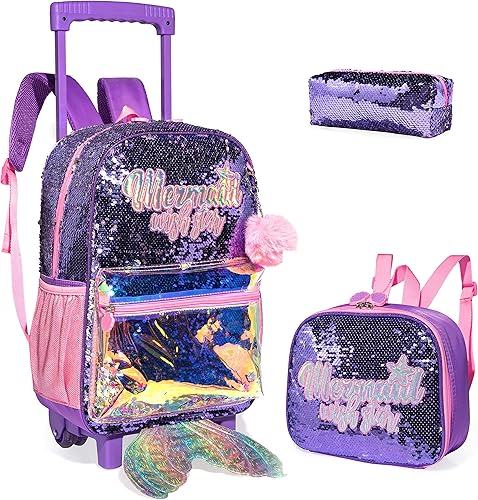 Miniatura 10 de Egchescebo Mochila con ruedas para niñas de 16 pulgadas 3 unidades Purple-lg-lpg