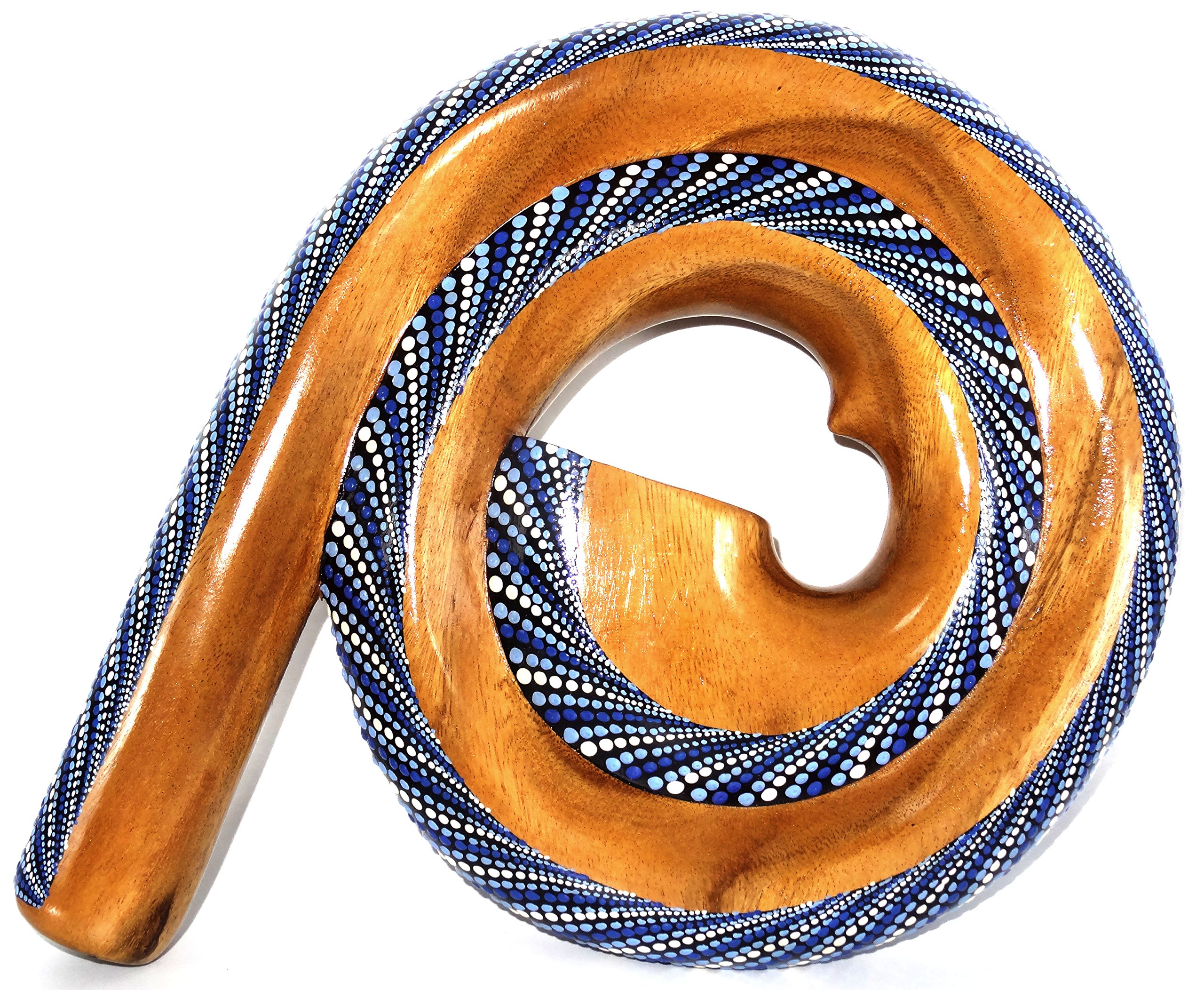 Didgeridoo Bois Suar Peint Spirale Artisanal Aborigène Spiral bleu