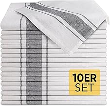 Loco Bird Set of 10 Cotton Tea Towels 50 x 70 cm Grey White Striped Premium Kitchen Towels Drying Towels for Drying