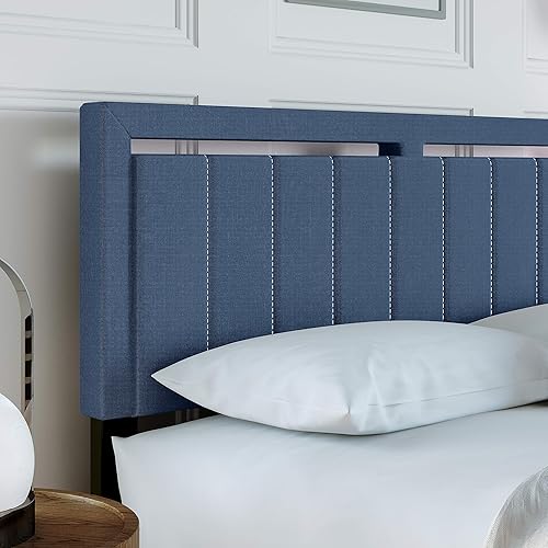 Miniatura 155 de Boyd Sleep Beaumont - Cama de plataforma tapizada con cabecero, base de colchón con 14 soportes de listones de madera, no requiere somier, piel