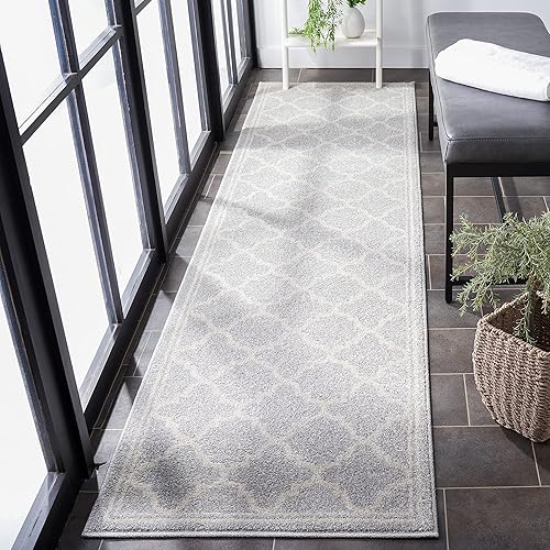Vista 55 de Safavieh Amherst Collection AMT422B - Alfombra para interiores y exteriores, color gris claro y beige
