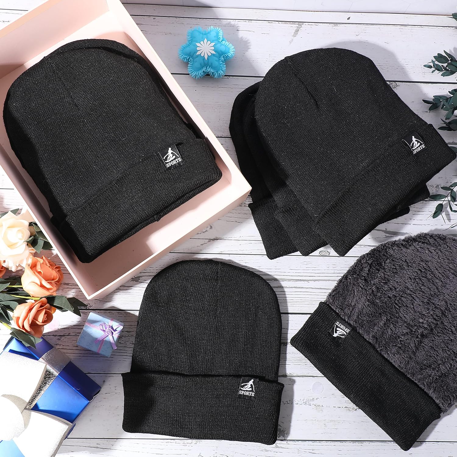 Handepo 80 Pcs Winter Beanie Hats Bulk Homeless Supplies Knitted Hat with Fleece Lining Warm for Men Women Cold Weather - Image 5