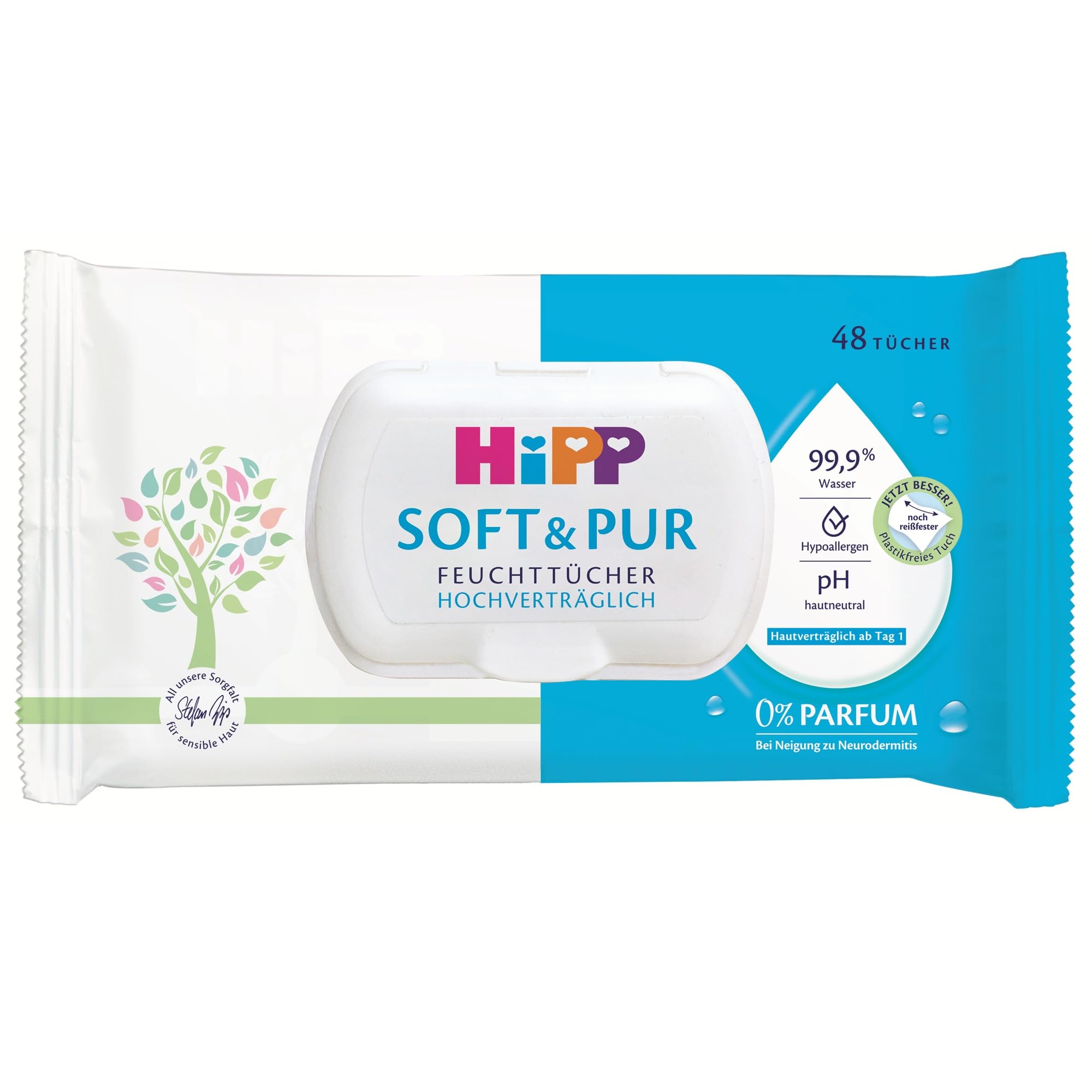 HiPP Soft & Pur - Toallitas húmedas (864 unidades (18 x 48) de alta tolerancia al 99,9% de agua, sin perfume, ideal para la piel seca y sensible del bebé, incluso para la dermatitis atópica