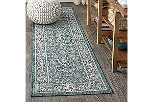 SMB103B-28 Palazzo Vine and Border Coastal Runner Indoor/Outdoor Teal/Gray 2 ft. x 8 ft. Runner-Rug