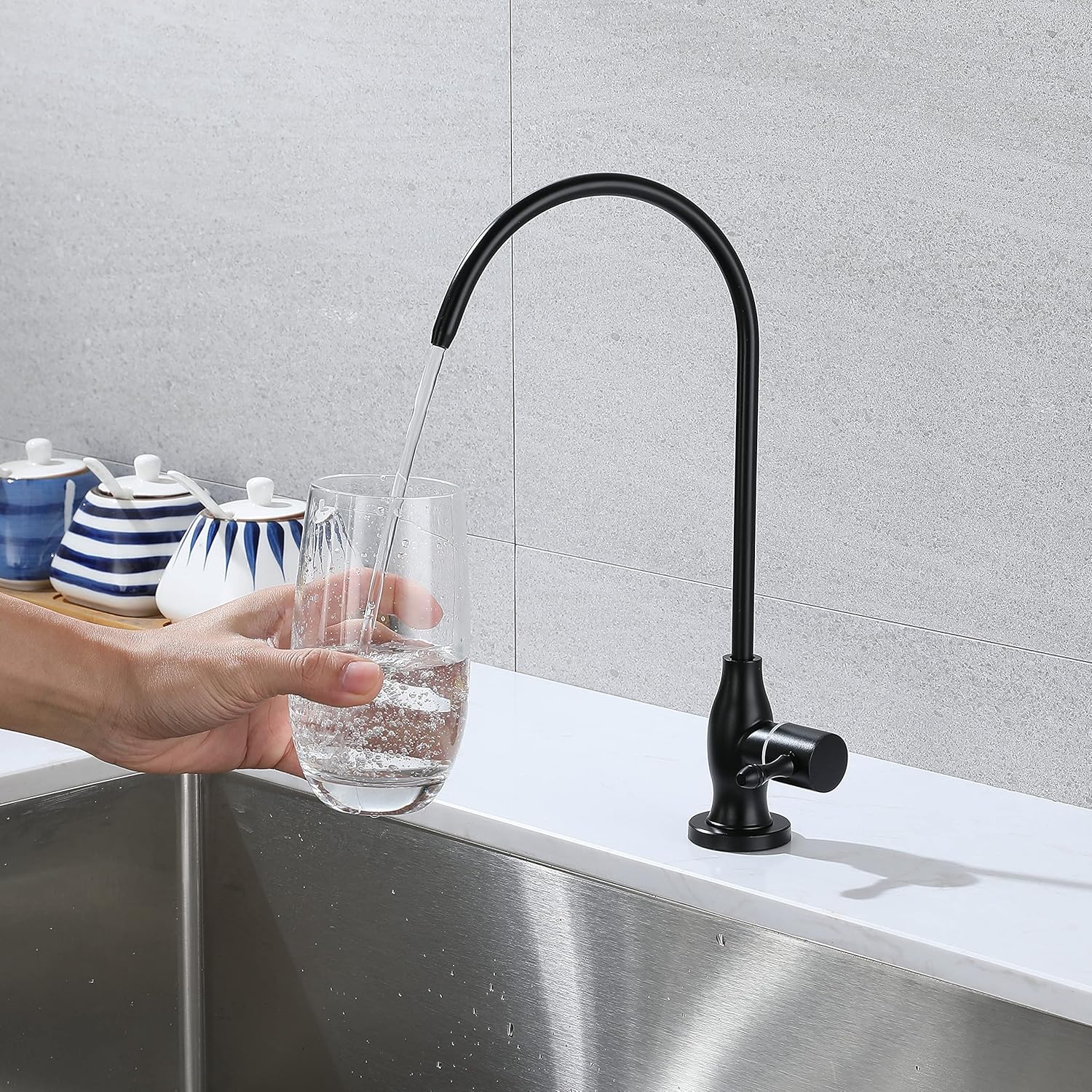 Commercial Water Filtration Faucet, Drinking Water Dispenser, Matte Black, Lead-Free Solid Brass and Ceramic Cartridge