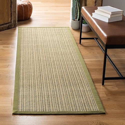 SAFAVIEH Natural Fiber Collection NF442A - Alfombra de pasillo de 2 x 8 pies, verde y verde, diseño de sisal a rayas, fácil cuidado, ideal para