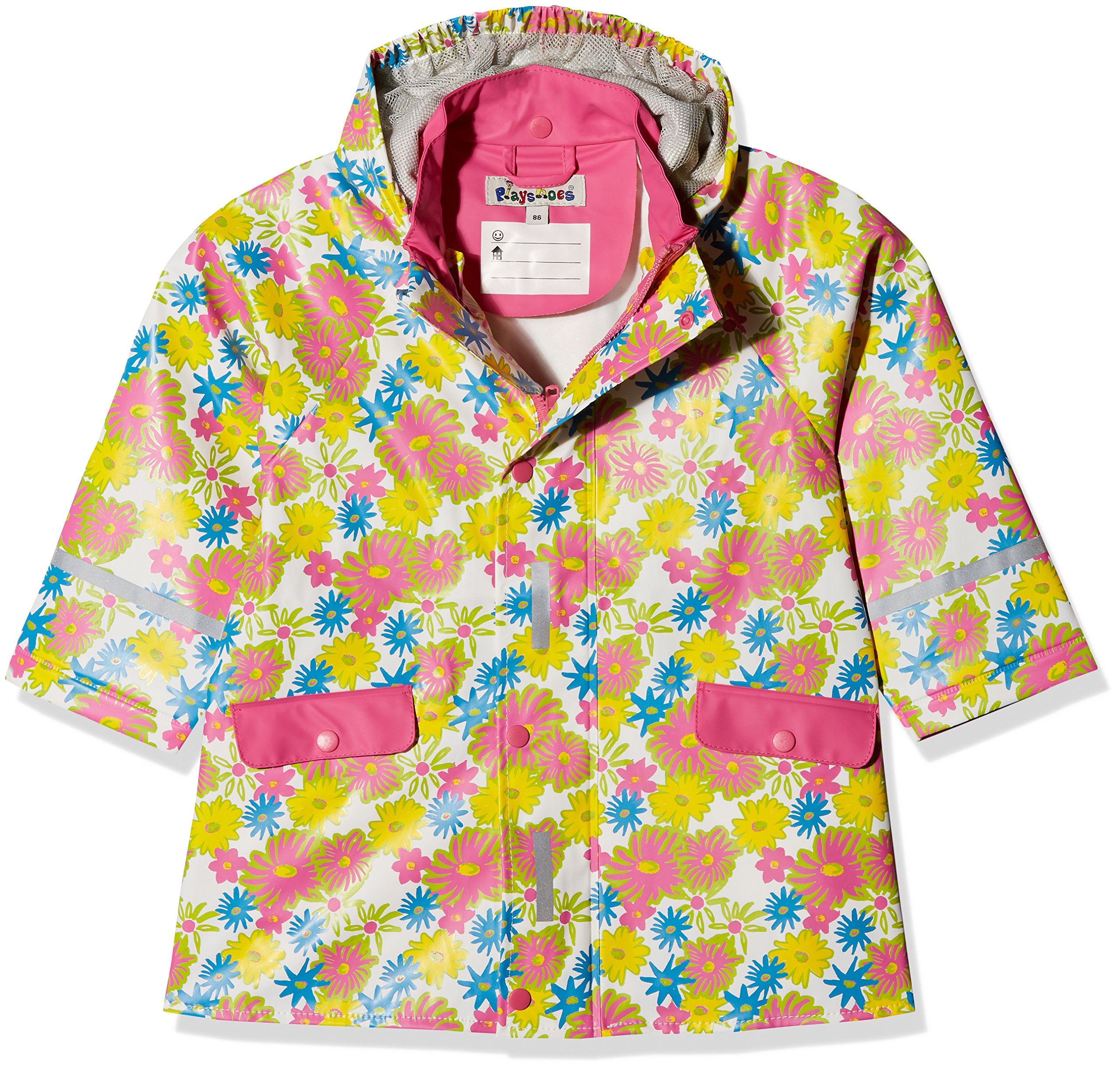 Playshoes Girl's Rain Jacket Allover Flowers Raincoat, Multicoloured (White), 3-4 Years (Manufacturer Size:104cm)