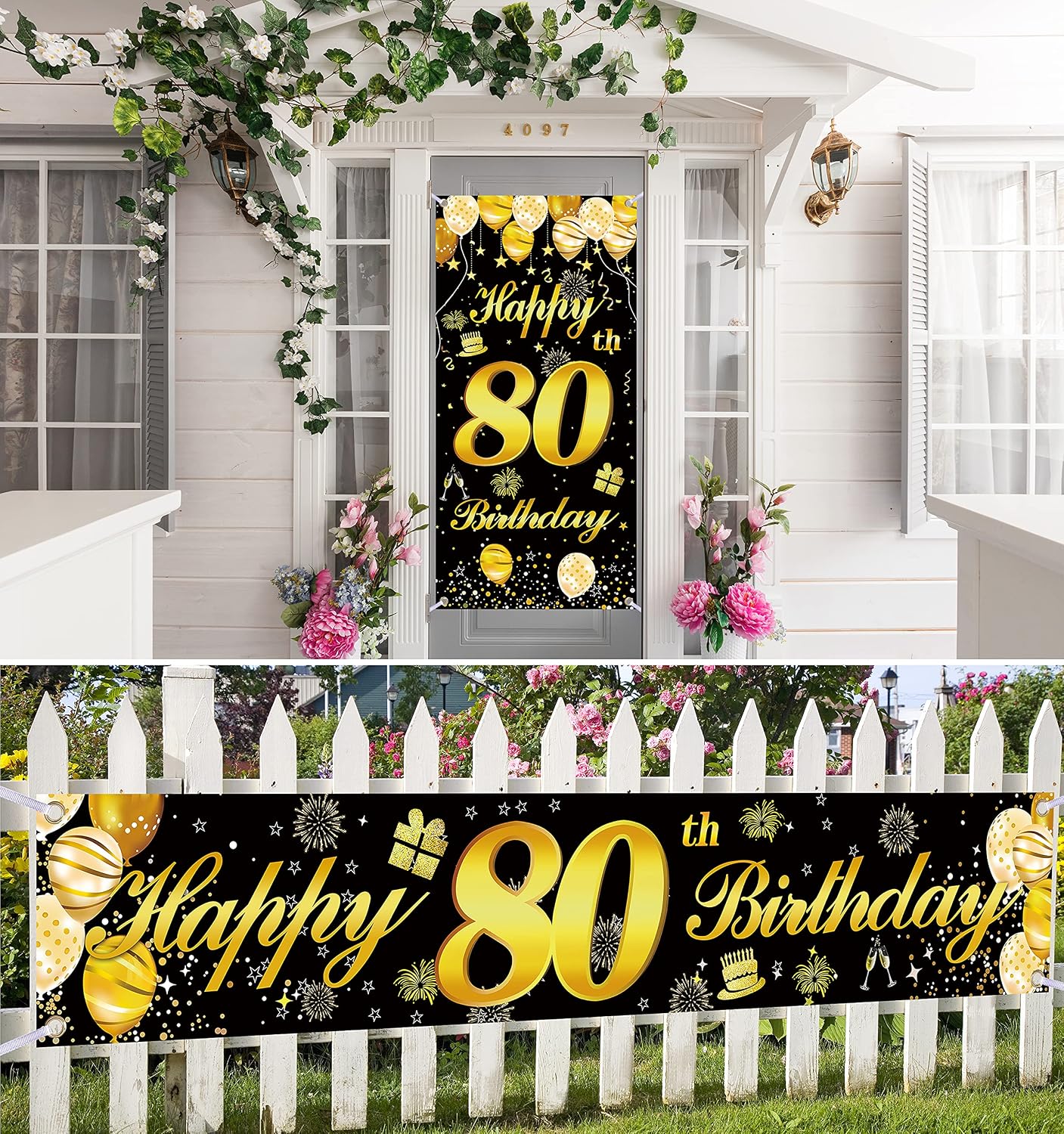 IMISI 80th Happy Birthday Door Banner & Backdrop Decorations for a Party - Image 4