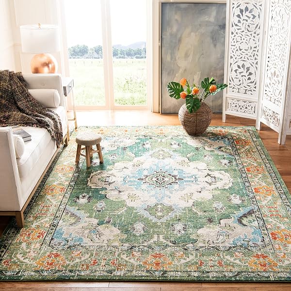SAFAVIEH Monaco Collection 22 x 8 IvoryBlue MNC243A Boho Chic Medallion Distressed Non-Shedding Living Room Bedroom Runn