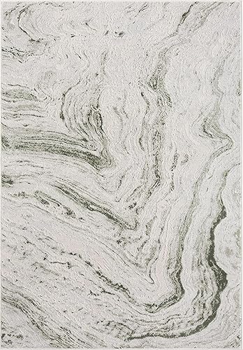 Miniatura 3 de Abani Atlas - Alfombra de área verde y gris, 5 x 8 pies, mármol abstracto, duradera, no desprende pelusa, fácil de limpiar