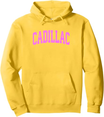 Miniatura 10 de Cadillac Michigan MI Vintage Athletic Sports Pink Design Pullover Hoodie Black,Asphalt Grey,Red,Dark Green,Lemon Yellow,Dark Heather Grey,Heather