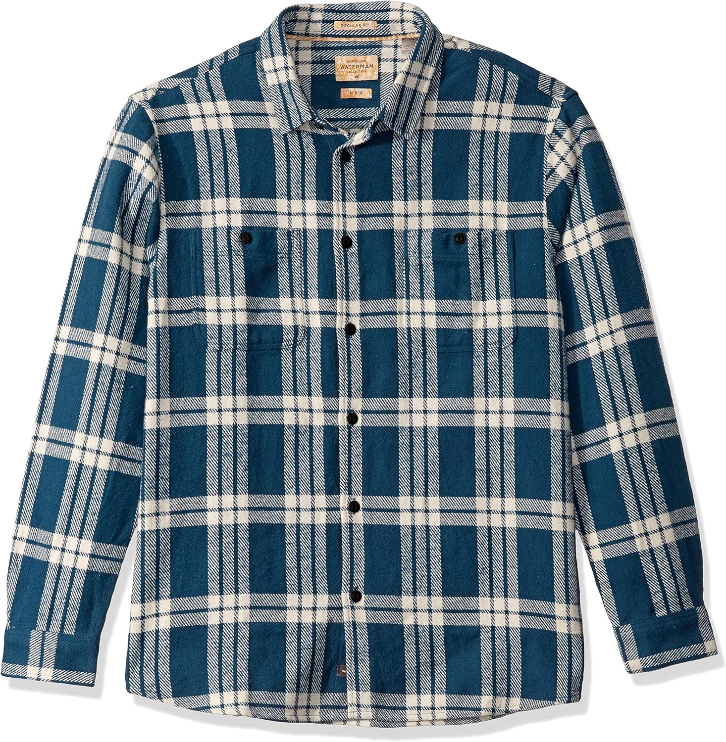 Quiksilver Men's Flannel Button Down Shirt, Majolica Blue Outer Ridge