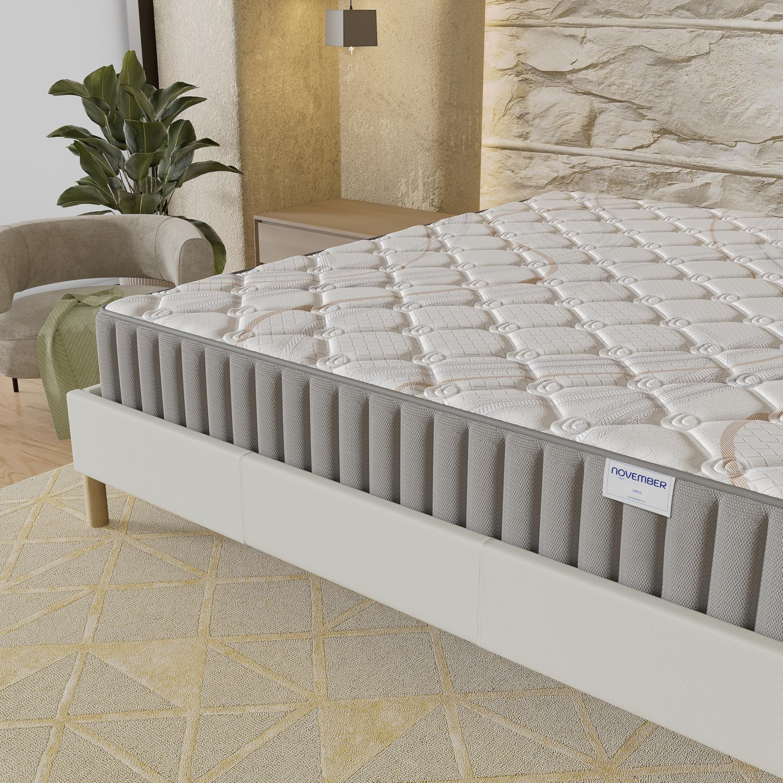 NOVEMBER Colchón Sirius 90 x 190 cm – Grosor 16 cm – Látex Natural y Acolchado Confort 400 g/m² (Antipuntos de presión) – Soporte Tónico Firme y Envolvente.