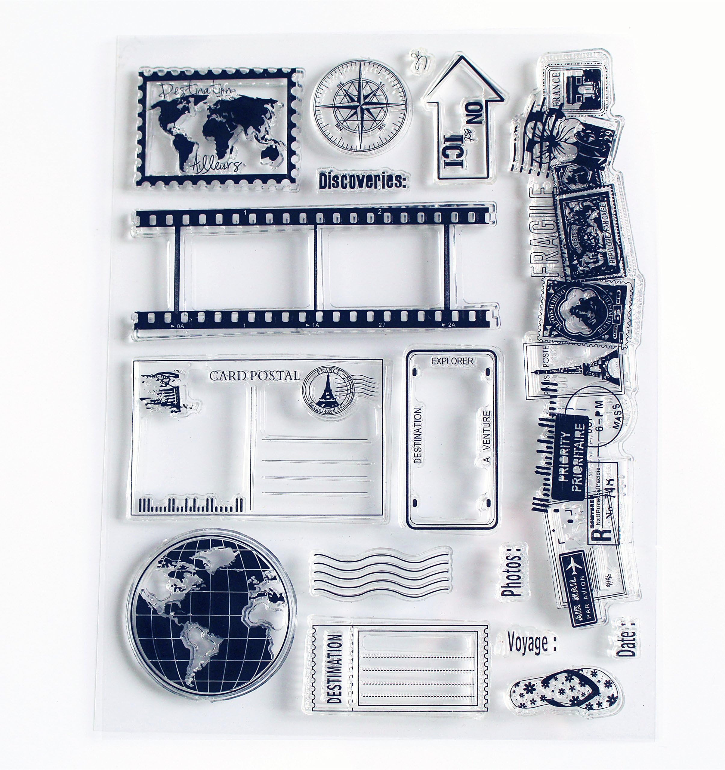 Scrapbook Ink Rubber Clear Stamp Set for DIY Card Making (Travel World)