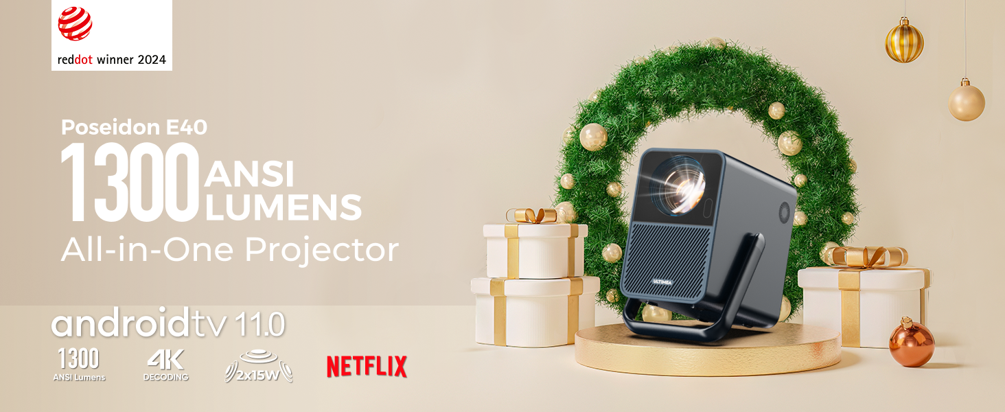 4K Android projector with Netflix, bright 1000 ANSI lumens