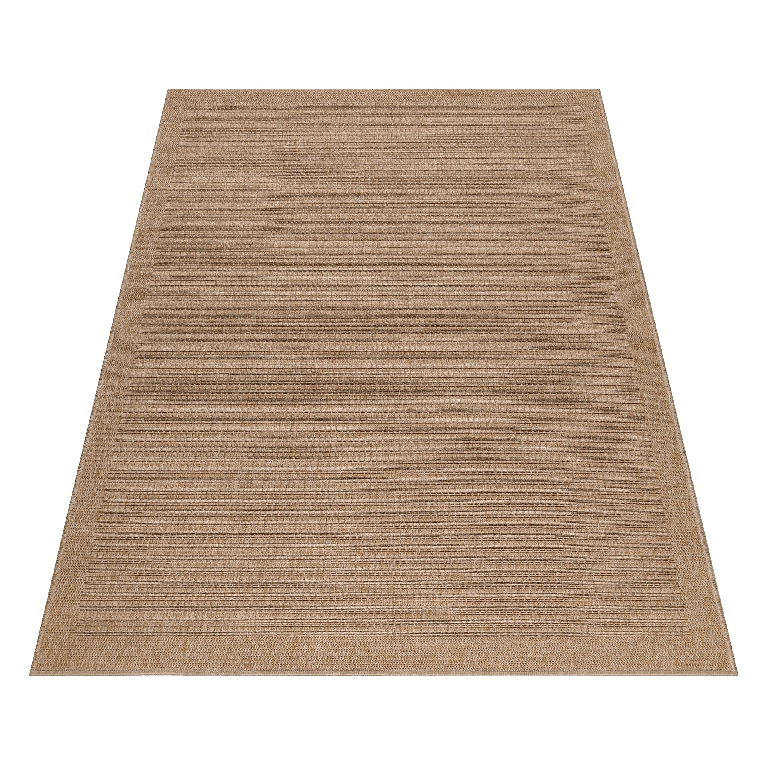 Teppium Outdoor Teppich Wetterfest 200x300 (200 x 290 cm) Beige Sisal & Jute Optik - Küchenteppich Waschbar rutschfest, Wasserfest, Boho, Pflegeleicht - Ideal für Balkon, Terassen, Garten, Camping