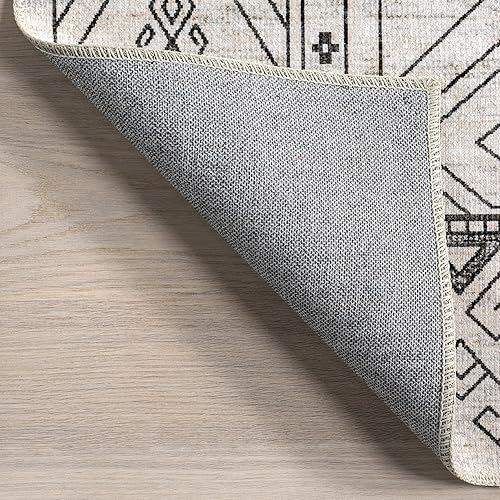 Miniatura 5 de nuLOOM Malena - Alfombra ultrafina con borde tribal y lavable a máquina, 3 x 5 pies, color gris claro