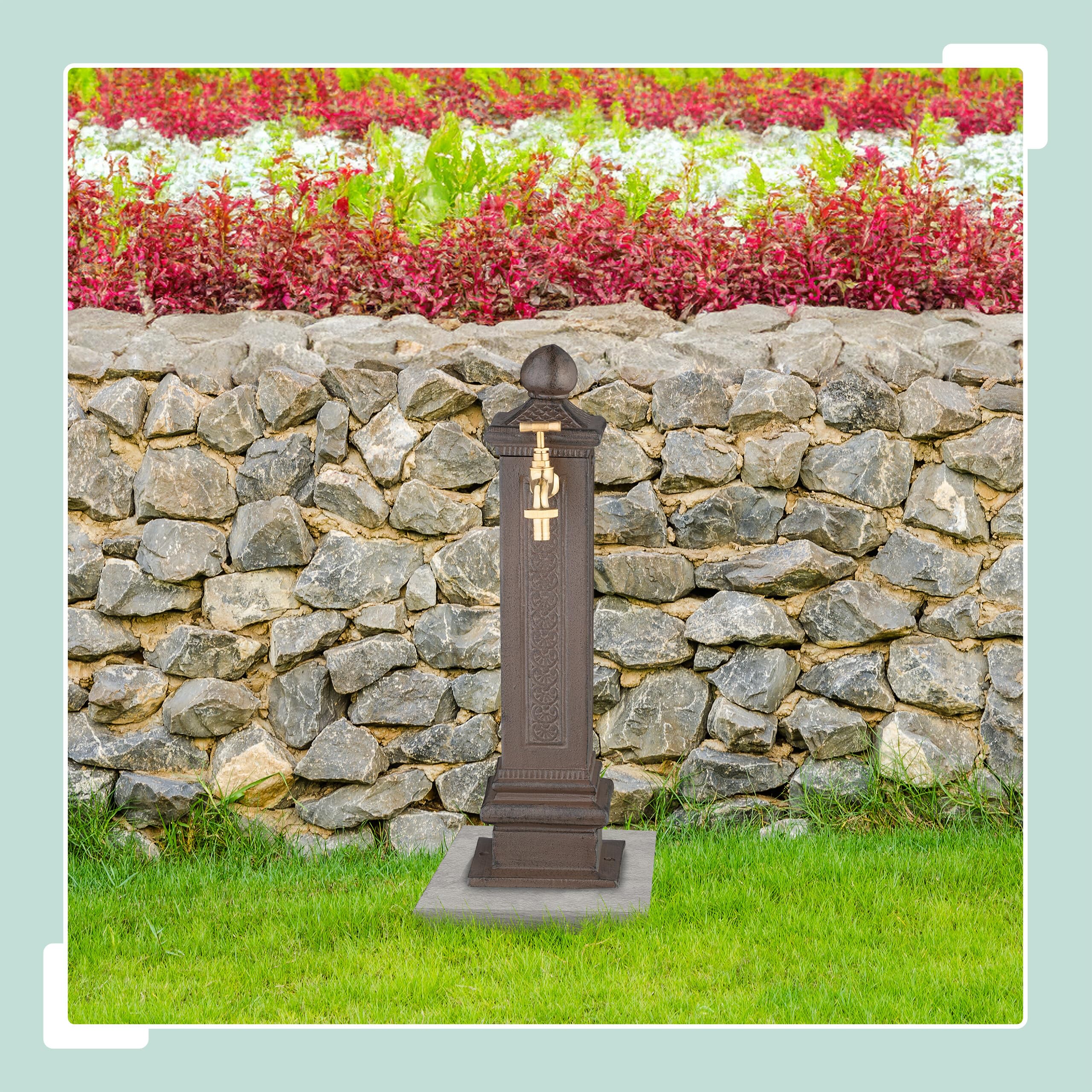 Relaxdays Fontaine extérieure pour Le Jardin ou la terrasse, Robinet, Design Antique, HLP 47 x 14 x 18,5 cm, Marron