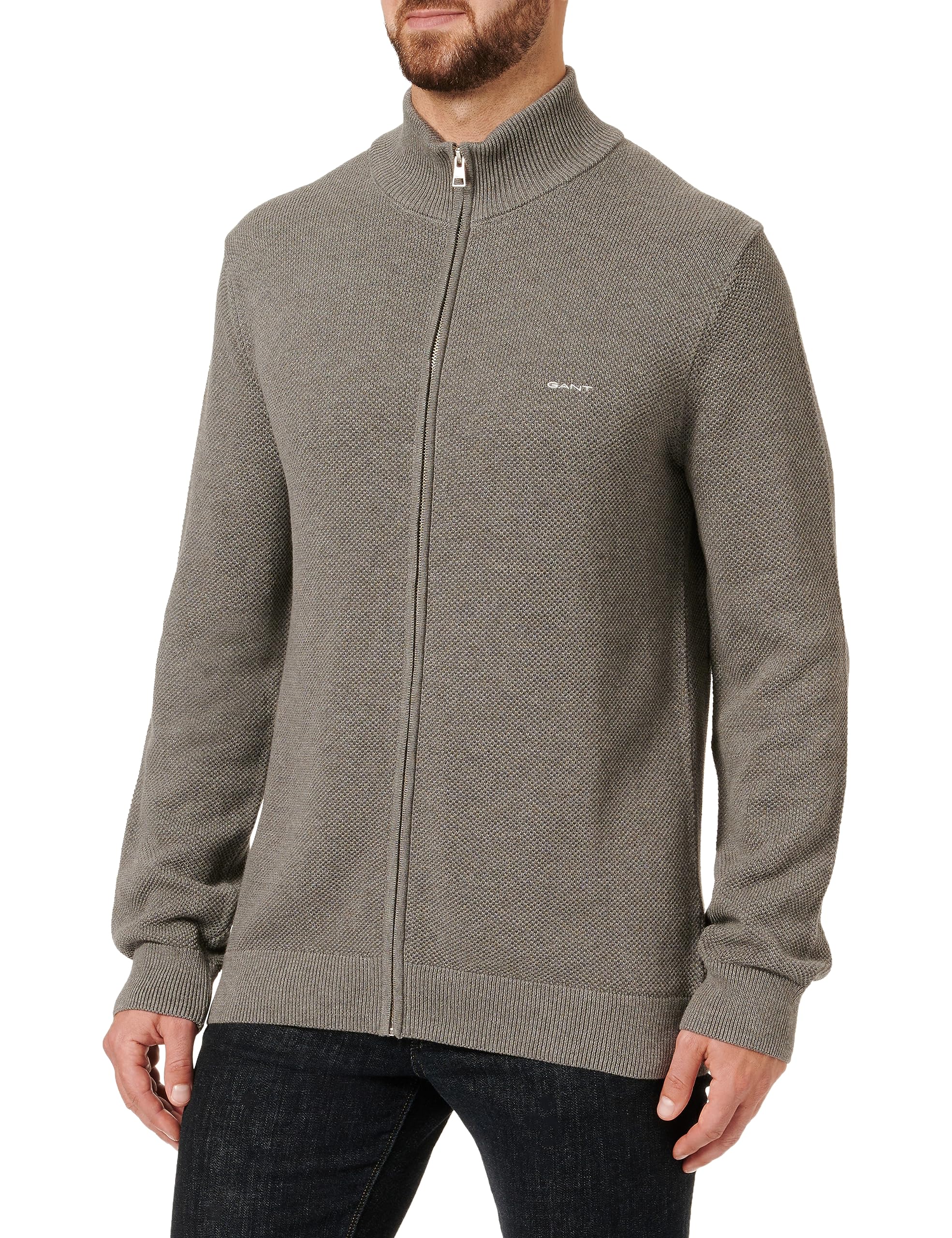 Gant Herren Cotton Pique Zip Cardigan Strickjacke (1er Pack)