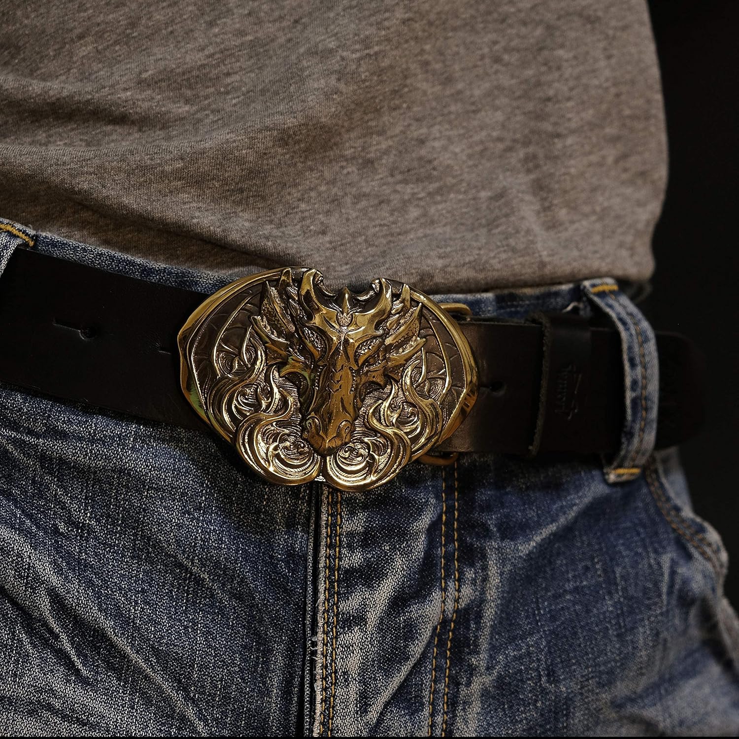 Dragon Head belt buckle, Handmade Norse Scandinavian mythology Fafnir dragon solid brass belt buckle