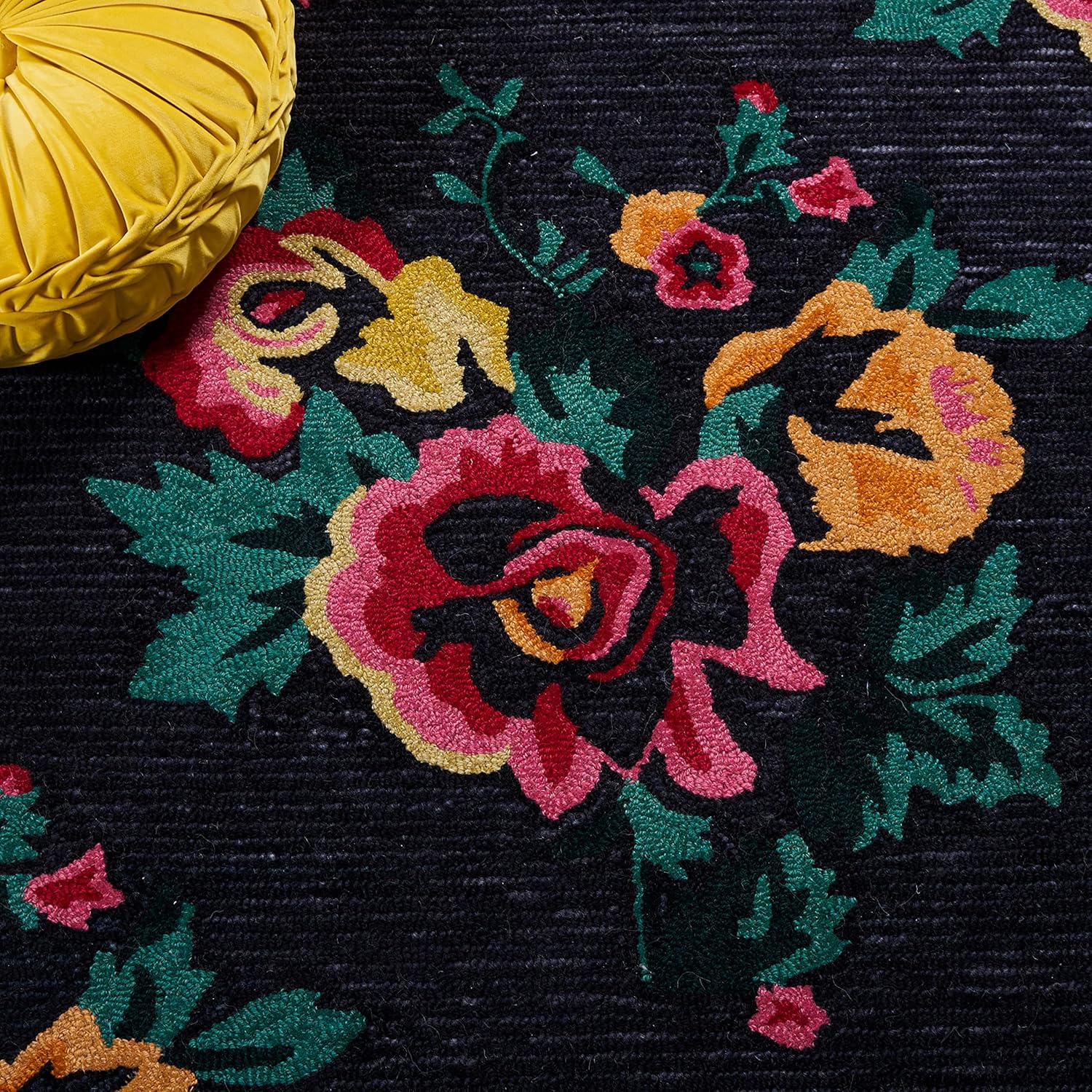 Handmade Black Floral Wool Rectangular Area Rug 3' x 5'