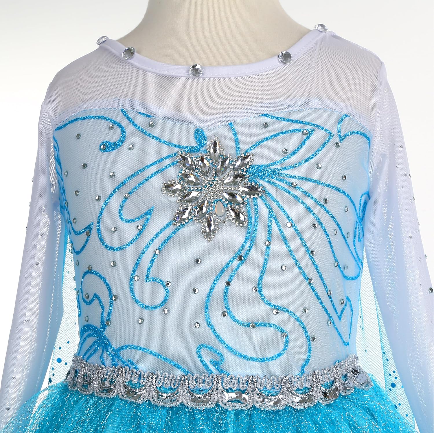 Ice Blue Princess Dress Costume for Girls with 6-Piece Set Fantasy Queen Role Play Birthday Party Dress Up - Image 2