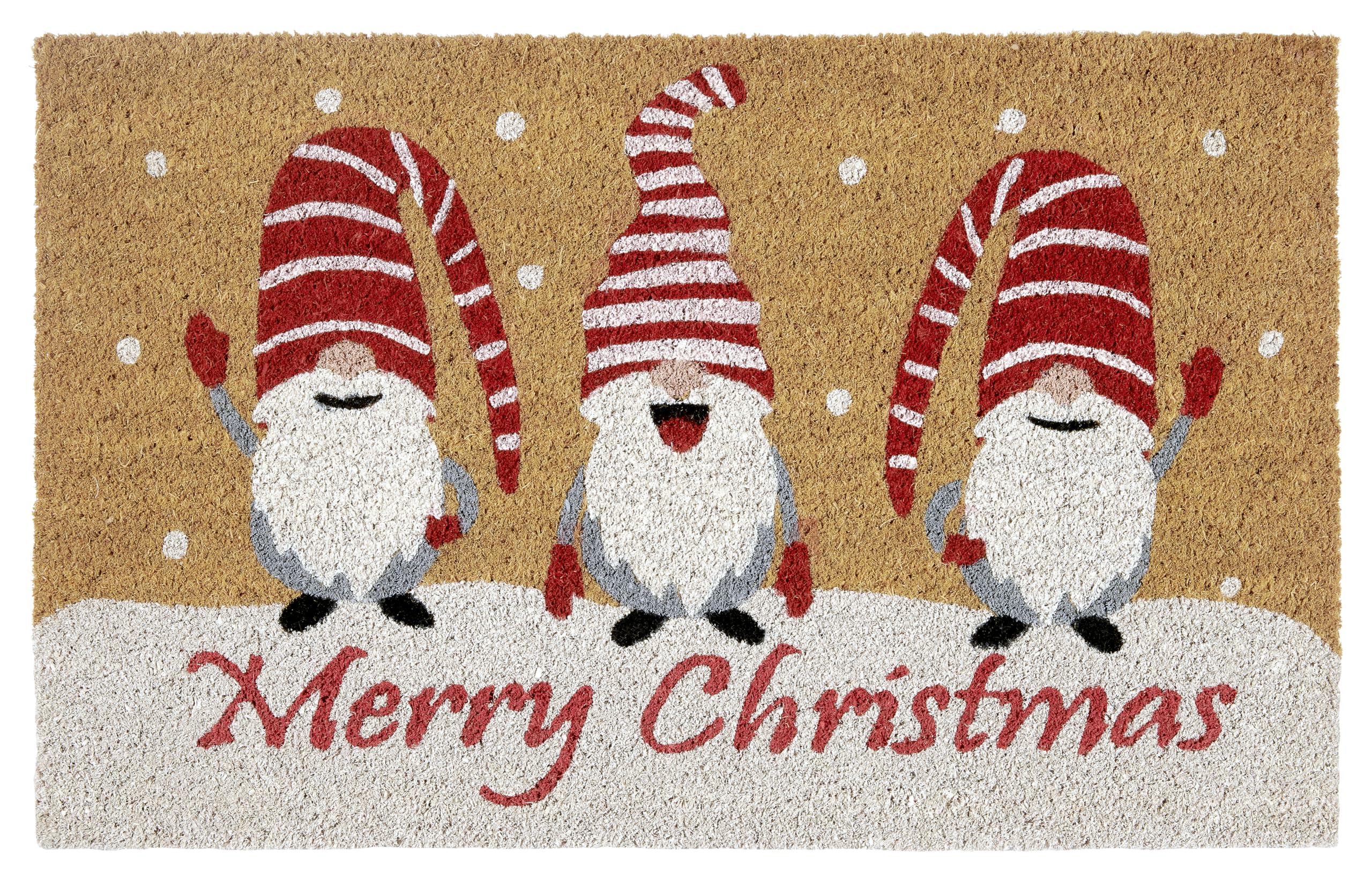 Hanse Home Felpudo de Coco para Navidad, Antideslizante, Interior y Exterior, Gnomes Merry Christmas, Fibra de Coco para Entrada Cubierta, 40 x 70 cm
