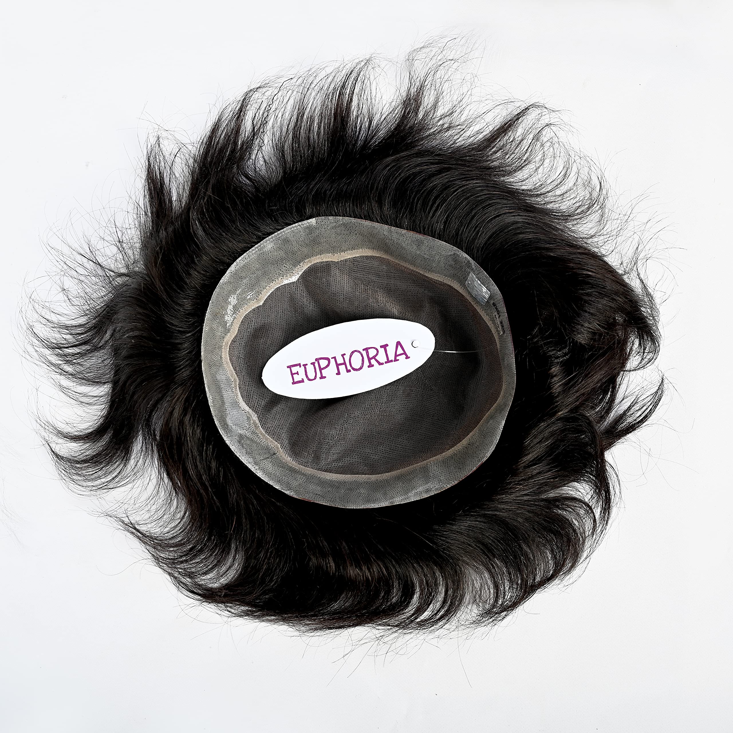 Euphoria® 10x7 Original B.M.W Hair Patch for Men, 100% Silky and Soft Virgin Human Hair PREMIUM Wig, PU Border Toupee Non Surgical Replacment System, Install With Clips, Glue or Tape, Natural Black Hair 1
