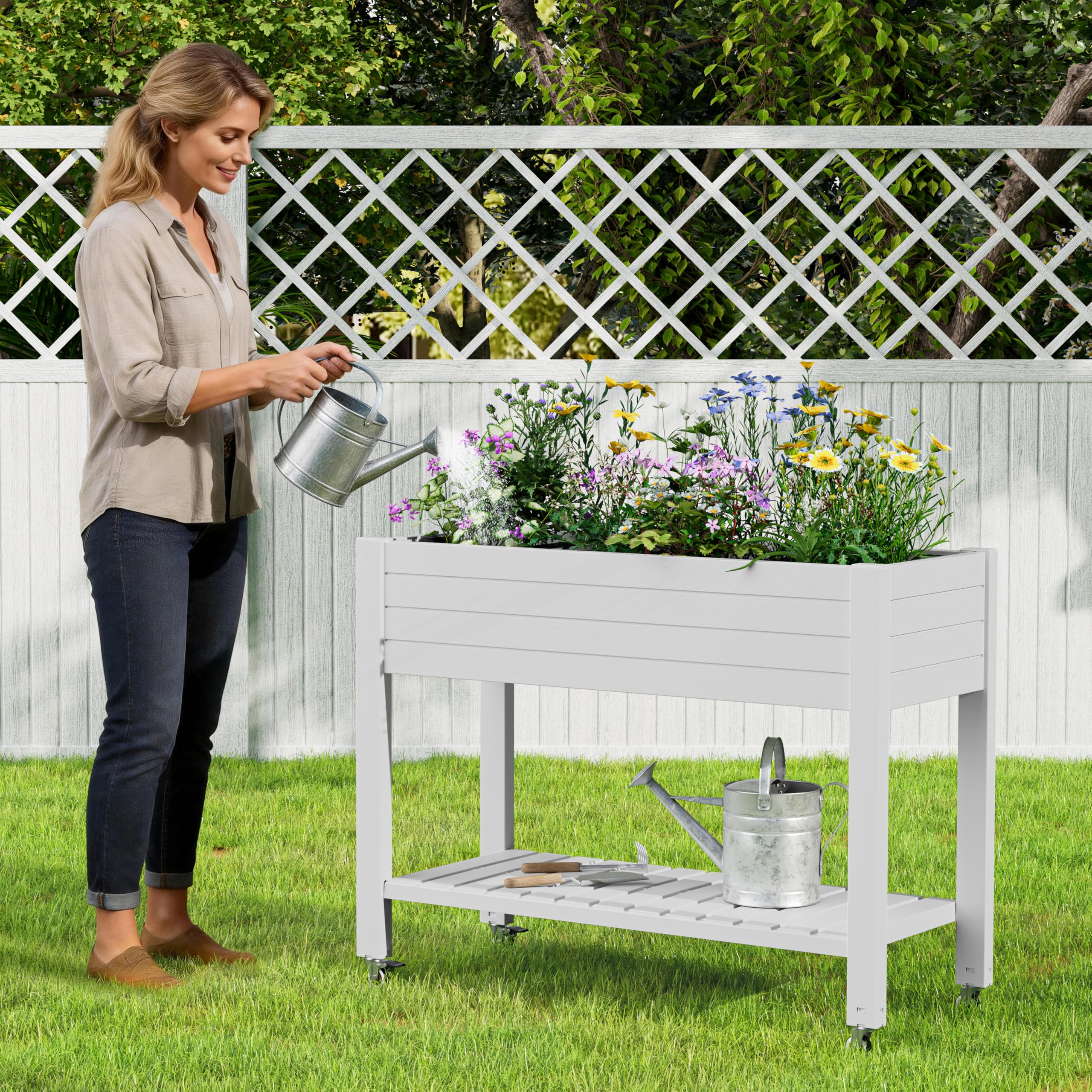WTFGO Elevate 33.7' Tall Raised Garden Bed with Wheels, Divisible Resin Planter — product photo