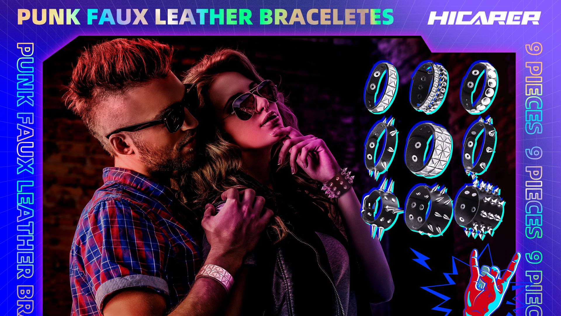 Amazon.com: Hicarer 9 Pieces Spiked Studded Bracelet Black Leather