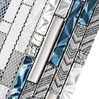 Vista 8 de Azulejos de pared lineales de vidrio, azulejos de mosaico blanco y verde azulado para cocina, baño, protector contra salpicaduras [juego de 5]