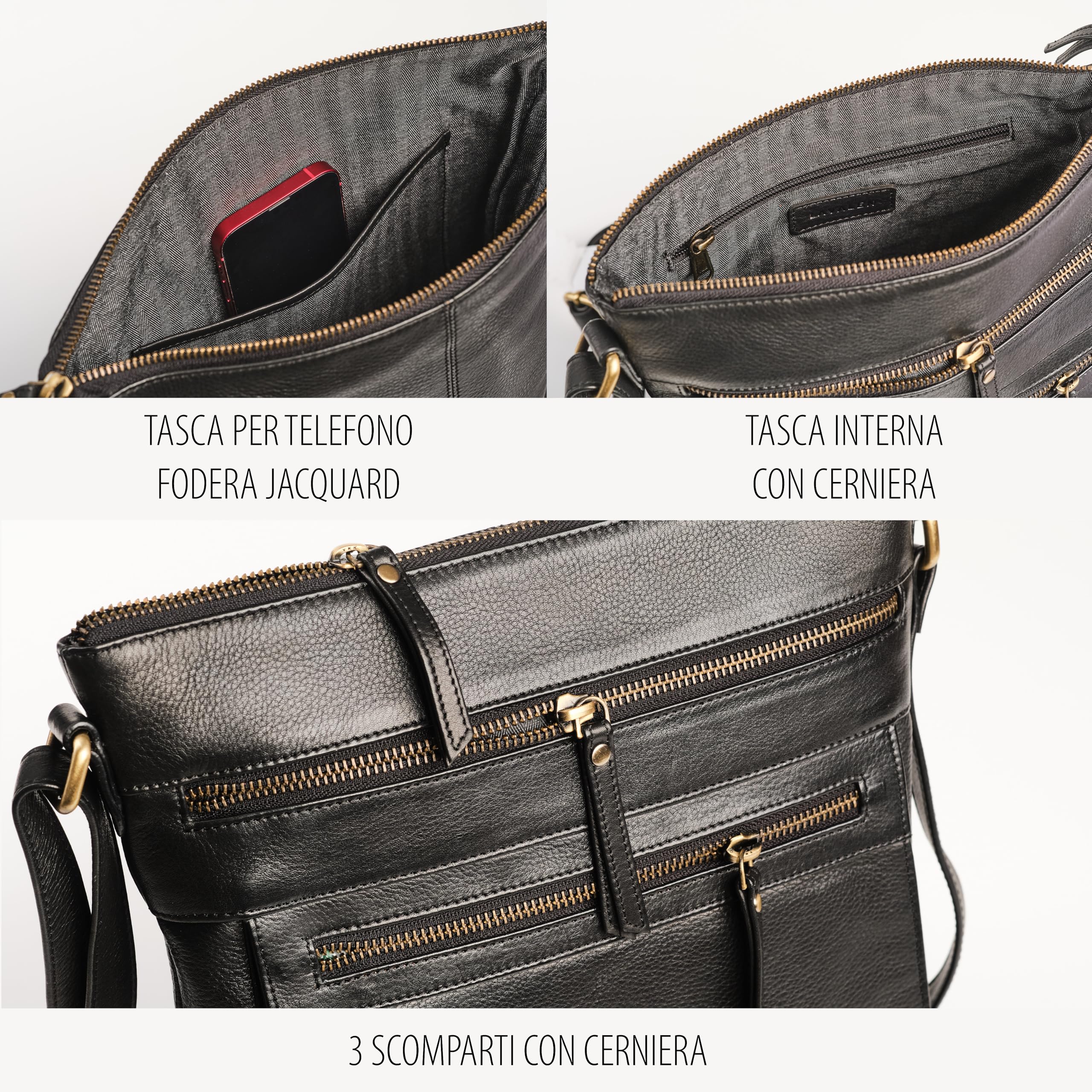 Borsa Donna Tracolla Pelle Alta Qualità - Borsa Tracolla Donna Piccola Multiple Scomparti - Borse a Tracolla Donna - Borsa Donna Firmata - Borse Donna Piccola - Tracolla per Borsa Donna Moda.